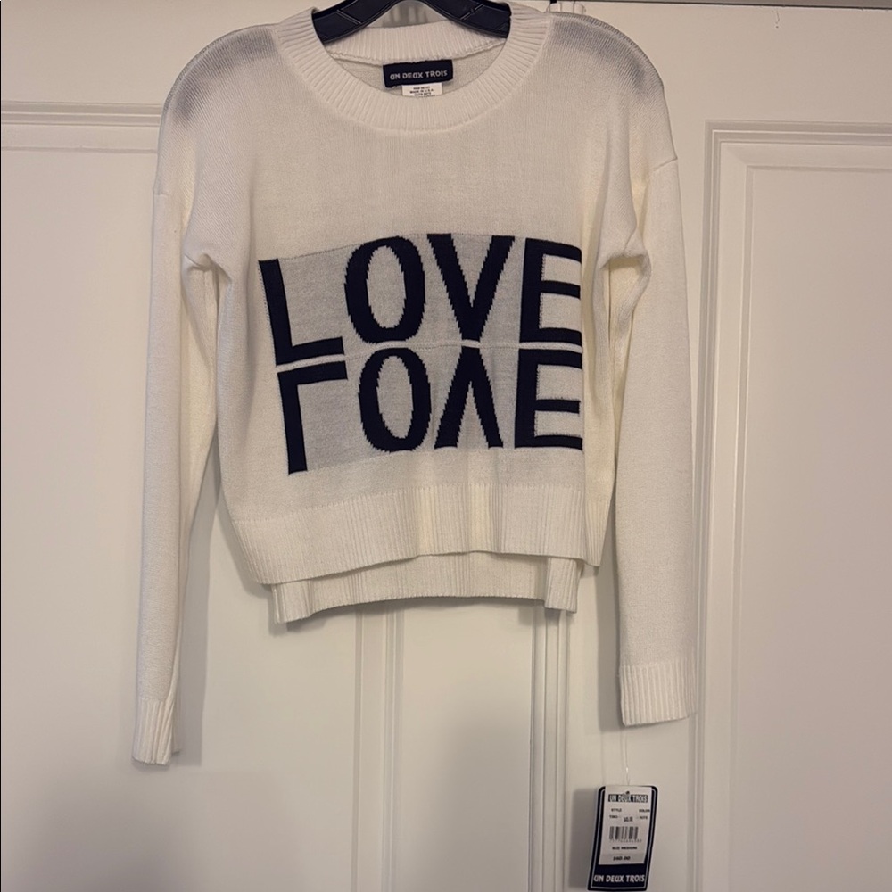 NWT Un Deux Trois White and Black Love Sweater